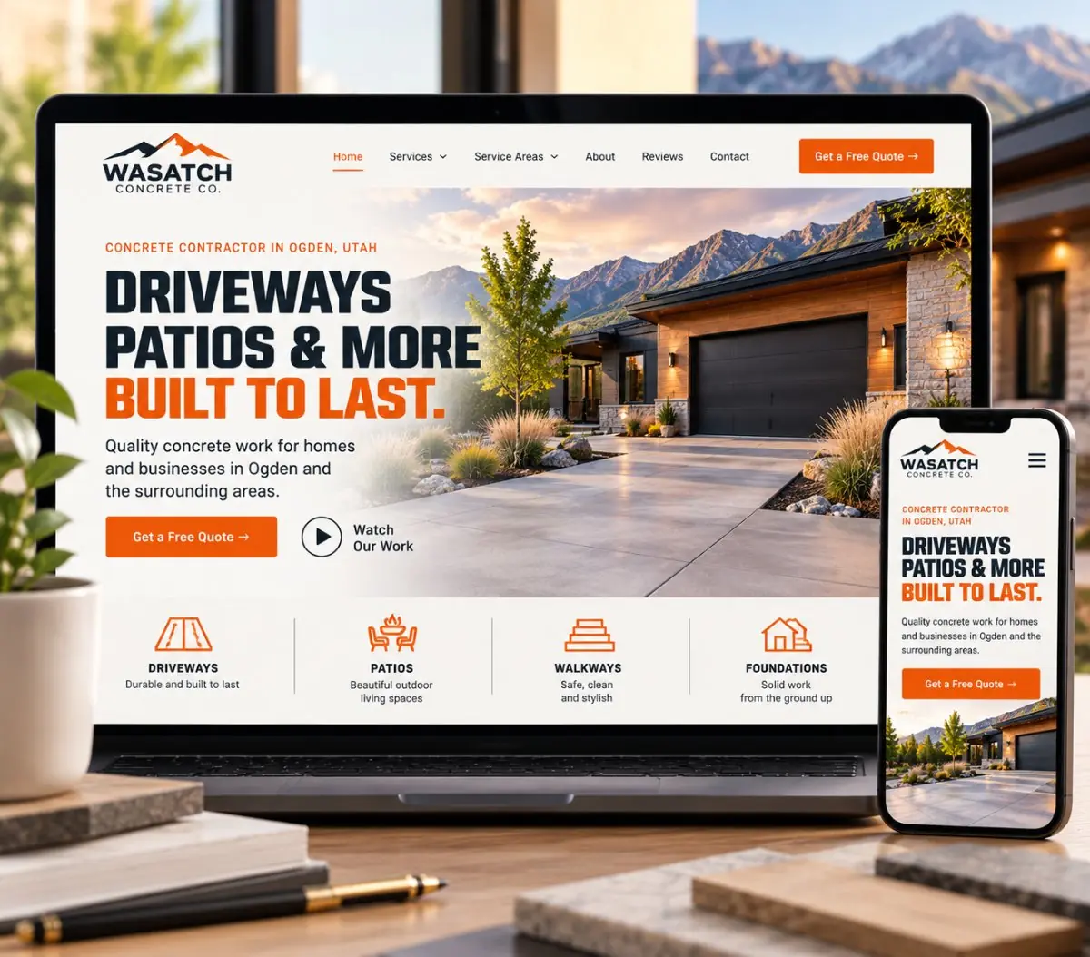 Wasatch Concrete Co. website on laptop and phone