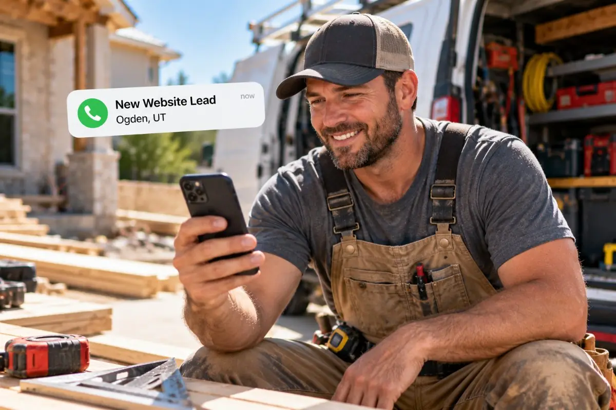 Contractor receiving a new website lead notification
